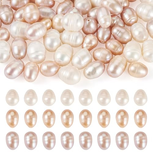 Beadthoven 60 pezzi perline di perle d'acqua dolce coltivate in modo naturale, 6-9 mm di larghezza, ovali, a forma di riso, per collane fai da te, braccialetti, matrimoni, artigianato, creazione di