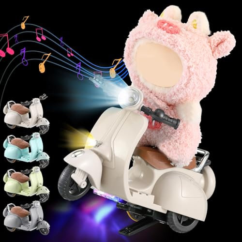 Simgoing 1 Pcs Doll Scooter Doll Vehicles Mini Electric Scooter Toy with Music & Lights Could Rotate 360° Dolls Accessories Cute Scooters Toy Ornaments Battery Not Included (Cream)