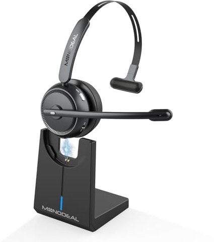 MONODEAL Bluetooth Headset mit Mikrofon, Wireless Kopfhörer mit Stummschalttaste, Geräuschunterdrückung für PC Büro Callcenter Zoom