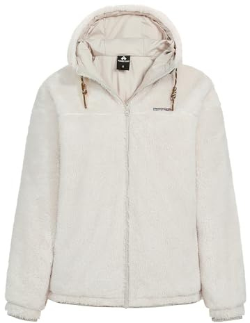 Pioneer Camp Giacca da donna extra calda in pile da 650g con cappuccio, traspirante e antivento, giacca da esterno per il tempo libero, bianco, XS