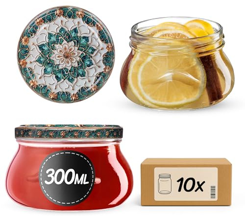 KADAX vasetti per marmellata in Vetro 300ml Ø82 Verde/Oro – Tappo a Vite ermetico, per marmellate, Miele, confetture e bomboniere
