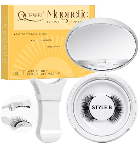 Ciglia Magnetiche Naturali, Ciglia Finte Magnetiche riutilizzabili con applicatore, non c'è bisogno di colla magnetica per Ciglia QUEWEL facile da indossare e rimuovere (Style B)