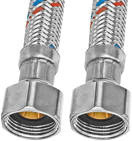 MegaHaustechnik Panzerschlauch Flexschlauch 3/4“ IG x IG, Länge 500mm 50cm beidseitig 3/4 Zoll Innengewinde Überwurfmutter mit Dichtung, Trinkwasser geeignet, Edelstahlgeflecht, Waschbecken Eckventil