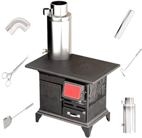 Estufas De Leña De Calefacción Interior Sin Para Calefacción Doméstica Con Depósito De Agua, Horno Y Cajón De Cenizas Para Casas Rurales, Jardines De Villas(300cm chimney)