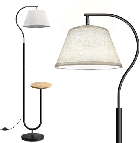 BBHome Lampadaire sur pied Salon, Lampe Moderne en Forme d'arc avec étagère, Lampe sur pied avec Table et Abat-jour, Lampadaire E27 avec Interrupteur à Pied pour Salon, Chambre, Bureau, Noir