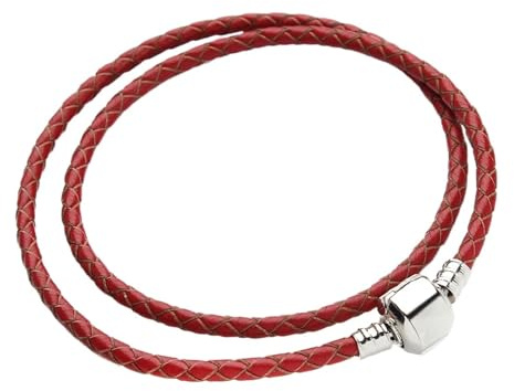 WENH 12 färger dubbelskiktat flätat läderarmband passar original charmarmband smyckestillverkning for kvinnor och män(Red)