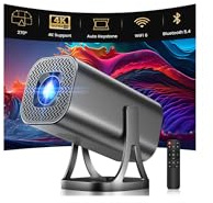 Projector HD 1080P 4K Supported Mini Projector Auto Keystone & Focus 22000 Lumen 260 ANSI Bightness WIFI 6 & Bluetooth Home Theatre 200 w 270°Rotatable Stand Projectors for Bedroom/Outdoor/Phone