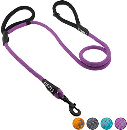 Floxik Tauleine für Hunde Violett | Innovative 1,5m Hundeleine mit Zwei Griffen und reflektierenden Nähten für mittelgroße & große Hunde | wetterbeständiges & belastbares Kletterseilmaterial