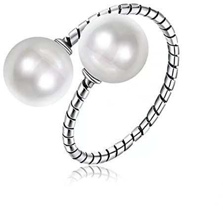 BAJIE Ehering Damen Perlenring Großer runder Perlen offener Ring 925 Sterling Silber 925 Jewe