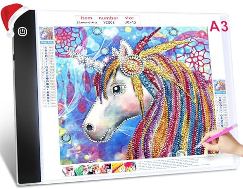 Guiseapue Leuchttisch A3 für Diamond Painting Zubehör: Einstellbare Helligkeit Diamant Painting Erwachsene, Kinder Leuchtkasten, Light Pad für Skizzieren Animation Malen Designen, Weihnachtsgeschenke