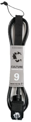 Culture Supply Surfboard Surf Leash (6 Sizes - 5 Colors): 6ft Comp | 6 ft Reg | 7ft | 8ft | 9ft | 10ft (Black, 9ft (7mm Cord))