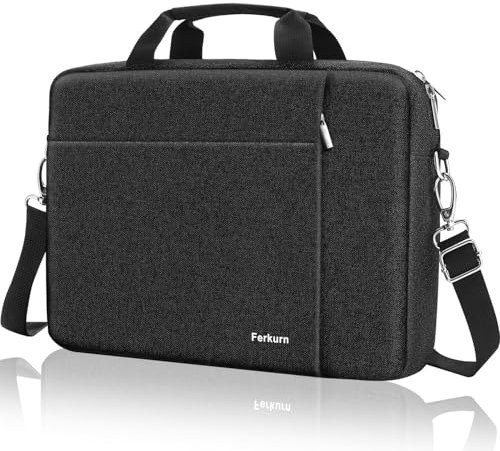 Ferkurn Laptop Bag Case for Women Men, Messenger Briefcase Computer Bag with Shoulder Compatible with Macbook Pro/Air, XPS Latitude, HP Pavilion, ASUS, Acer, Samsung, Black, 15 15.6 16 Inch