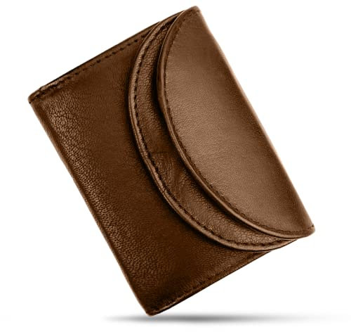 FLEXIBILITE® Kleines Portemonnaie Damen Leder – Mini Geldbörse Herren mit RFID Schutz – [Das Orginal 2026] – Kleine Geldbörse mit 2 Kartenfächern & Münzfach – Kinderportmonee Jungen Mädchen – Braun