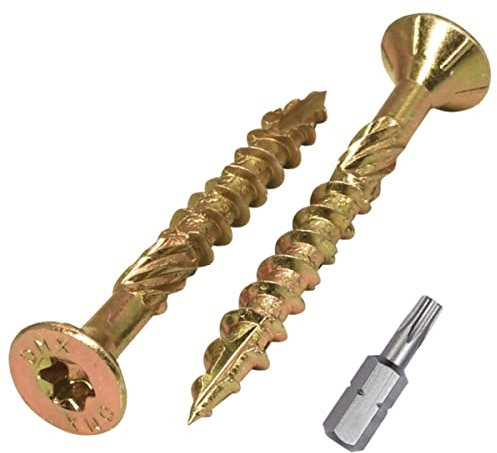 SKIR'CO (80 pezzi) universale in acciaio zincato 5,0 x 45 mm viti per legno gialle, testa svasata, testa torx, tipo 17, viti per truciolare