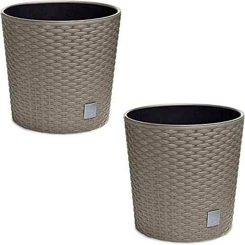 astor24 - Premium Blumentopf Pflanzkübel 25 Ø cm inkl. Einsatz Braun in Rattan Optik - Pflanzkübel - Übertöpfe -Blumentopf für Haus und Garten