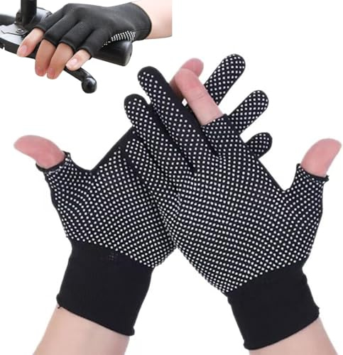 KkaFFe Lightweight Gloves, Men and Women Half-Finger Slip Breathable Fingerless Work Gloves for Construction Nylon Fitness Cycling Motorcycle Gloves(2 Half Finger)