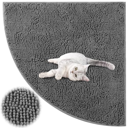 Tinideya Corner Cat Litter Mat 31x 31 Kitty Litter Box Trapping Mat Large Waterproof Corner Rug Non Slip, Easy Clean, Machine Washable(Dark Gray)