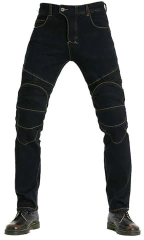 CFlong Pantalones de Motocicleta para Hombre/Mujeres Pantalones de Protección Blindados con Rodilleras Extraíbles y Almohadillas de Armadura CE (Negro,5XL)