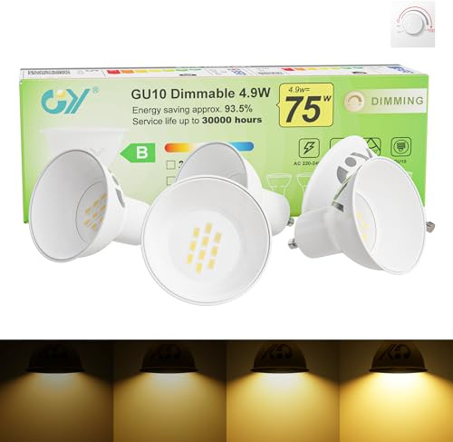 GY Bombilla LED GU10 Regulable 4.9W 780LM, 3000K Blanco Cálido, 110° Ángulo de Haz, Ahorro de Energía, Protección Ocular, Bombilla GU10 LED Dimmable, 5 Unidad (Paquete de 1)