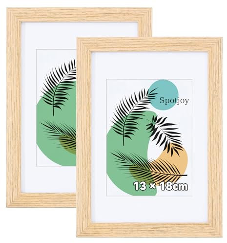 Spotjoy Bilderrahmen 13 x 18cm, 2er Set, MDF-Rahmen Holzrahmen mit Acrylglas Fotorahmen für Tisch- und Wandmontage Echtholz Passepartout Dokumentenrahmen Zertifikatsrahmen, Eiche