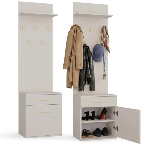 CDF Appendiabiti Ingresso con Panca Scarpier Set Appendiabiti da Corridoio Set di Mobili con Portascarpe Ganci per Entrata Armadietti per Corridoio Moderno Set Salvaspazio Cashmere (beige)