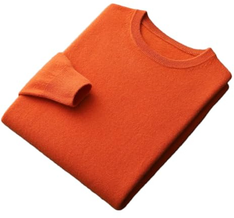 Suéter 100% Lana Merina para Hombre Cuello Redondo Jersey Tops Color Sólido Sin Costuras Jersey Básico, naranja, 3XL
