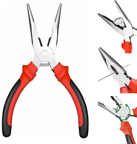Alicates de punta larga de 6 pulgadas, alicates de punta de aguja, alicates con resorte con asas de agarre suave, alicates de corte lateral de nariz resistentes para electricistas