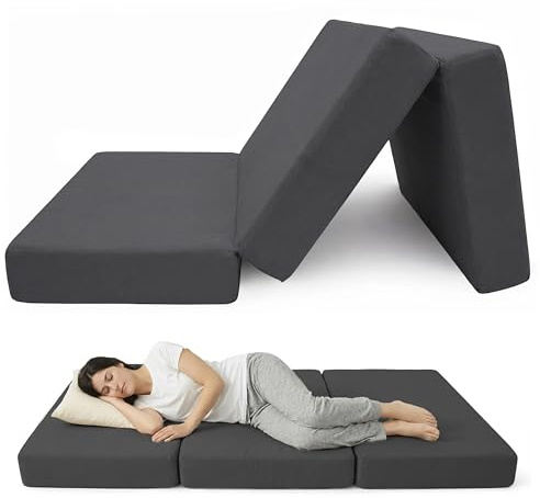 POKAR Materasso Pieghevole 160x195 cm Spessore 15 cm Idrorepellente | Materasso per Ospiti e Campeggio | Pieghevole in 3 parti | Certificato OEKO-TEX | Prodotto nell'UE | Antracite