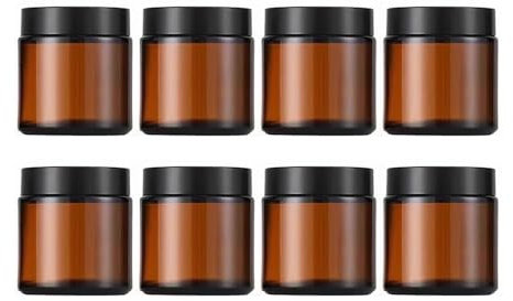 8 st runda bärnstensfärgade krämburkar, 120 ml, tomma påfyllningsbara salvburkar, krämburk, gräddburk, gräddburk, påfyllningsbara behållare, salvburkar, krämer, kosmetika