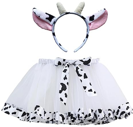 Sonnena Falda Tutú con Estampado de Vaca Falda Tul Tutu Traje de Falda Tutú Tutú Infantil de Dibujos Animados Falda Tutú de Malla Falda de Baile de Carnaval Tutú Falda Tutú + Diadema