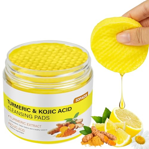 Aomig Tampons Nettoyants au Curcuma et à L'acide Kojique pour le Visage, 50 Pièces Tampons Exfoliants au Curcuma pour les Taches Brunes, Équilibre L'huile la Peau et L'eau et Éclatant Peau Rejuvenates