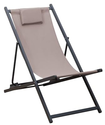 Rebecca Mobili Sdraio da Esterno, Sedia Pieghevole per Giardino, Beige Grigio Scuro, Alluminio Poliestere, Reclinabile, per Balcone Campeggio - Misure HxLxP: 93 x 58 x 92 cm - Art. RE7146