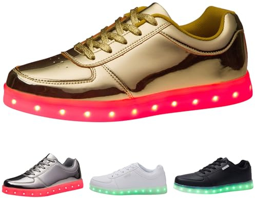 Dasongff Sneakers de Sport à LED Femme/Homme Baskets Mode Lumineux Clignotants Sports Unisexe Discothèque Club Chaussures Montantes Lacets Métallisé Brillant Athlétique Marche Gym Running Basquet