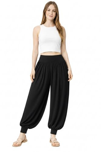L S U Girls Harem Trousers Stretchy High Waist Baggy Pants Yoga Dance Casual Wear Kids Pilates Pants (BLK 12-13)