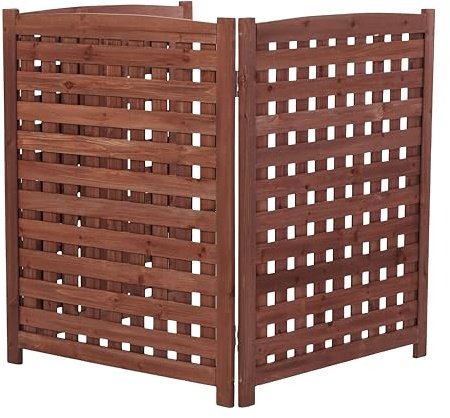 3 Panel Air Conditioner Fence for Outdoor, Wooden Ac Fence for Outside Unit, Trash Can Hider Outdoor, No Dig Privacy Fences, Lattice Brown, 32 W x 38 H