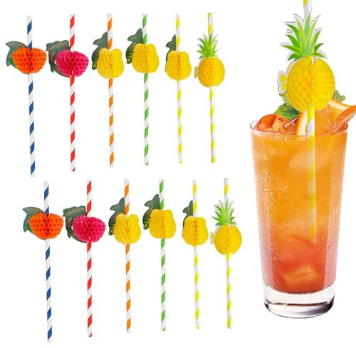 LUMOOM 50 cannucce da cocktail, 3D frutta fenicottero, biodegradabili, tropicali, feste estive, bevande, per bevande fredde (frutta)