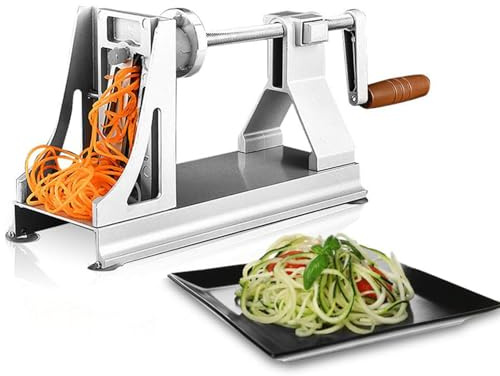 Spiralizzatore per verdure a 3 lame per zucchine, patate, carote, cetrioli, con fermo antiscivolo e manico comodo per preparare spaghetti