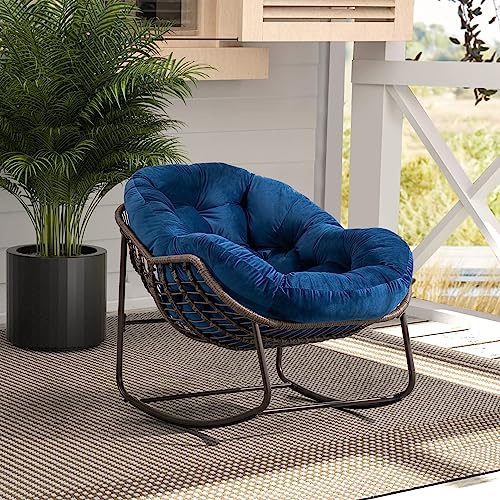 Zepneiy Fauteuil Salon avec Coussin rembourré, Chaise de Jardin Exterieur pour terrasse et Jardin, Fauteuil a Bascule en rotin Bleu Marine