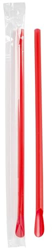 8 Super Jumbo Red Individually Wrapped Spoon Straws (Sanitary Plastic Wrapper) | 300/Box