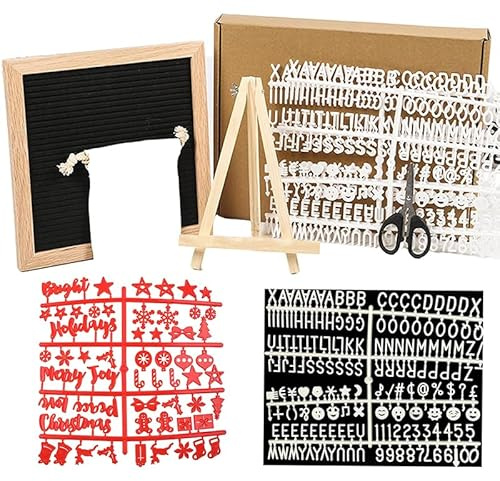 Felt Letter Board, 10 x 10 Inch (Approx. 25.4 x 25.4 cm) Interchangeable Letter Board with White Letters, Christmas Signs and Wooden Designers for Announcements, Birthday Decorations in the Home