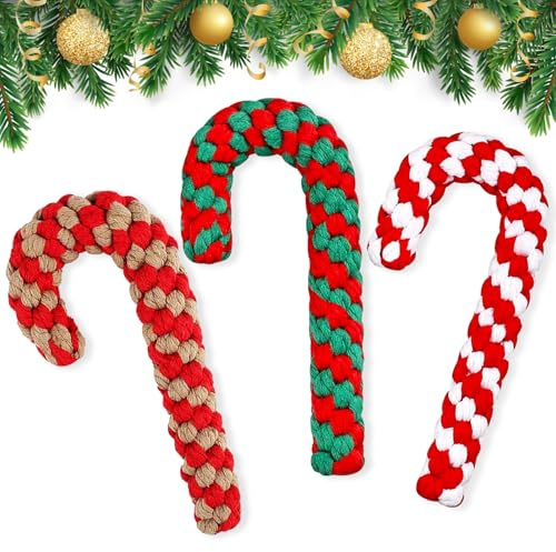 Axingqiwu 3 pezzi Giochi Cane Natale, Corda a Forma di Bastoncino di Zucchero, Cane Giocattolo Interattivo, Giocattoli da Masticare per Cani Natalizi
