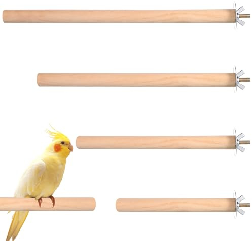 4PCS Bird Perch Wooden Parrot Perchs Stand Parrot Perches Toys Wood Perches with Different Widths Bird Cage Toys Cage Accessories for Macaws, Small Parakeets, Conures, Budgies, Finches