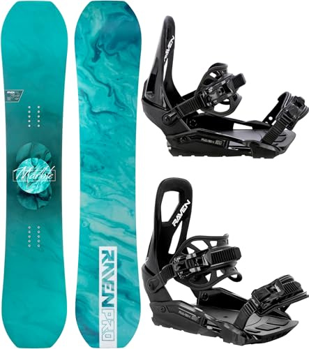 Raven Set de Snowboard: RAVEN Pro Tabla de Snowboard Marble Carbon Mint + Fijaciones s230 (143 cm + Fijaciones s230 Black S/M)