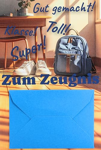 Mr Karte Grußkarte zum Zeugnis mit Geldfach inklusive blauem Umschlag moderne Zeugniskarte 11,5 x 17 cm für Schüler und Schülerinnen Geschenkidee für Zeugnis und Schulabschluss