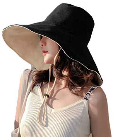 Phayee Sombrero de Pescador de Ala Ancha Plegable para Mujer - Anti-UV, Playa, Verano Con Cordón Antitanque