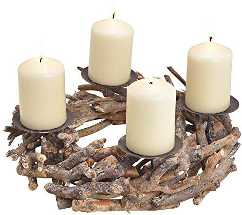 matches21 Advent Wreath Rustic Wood Driftwood Roots Advent Arrangement & 4 Candle Holders Table Decoration 1 Piece Diameter 30 cm