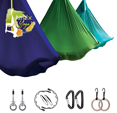 AerialX Aerial Yogatuch - Yoga Fitness Set Weiß | Yoga Hängematte inkl. Turnringe und Deckenanker für Yoga Pilates und Gymnastik | Vertikaltuch | GS geprüfte Sicherheit aus Deutschland