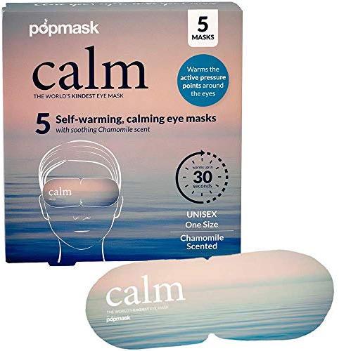 POPBAND Popmask Scented Self Heating Eye Mask for Sleeping - Warms In 20 Seconds, Natural Heat Source, Lasts For 20 Minutes - Pack of 5 CHAMOMILE Cotton Eye Masks With Ear Loops, Multicoloured