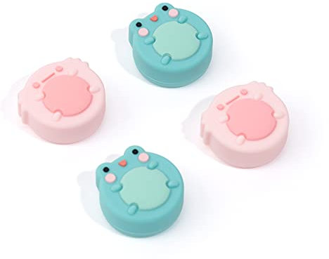 GeekShare Cappellino con impugnatura per pollice Joycon in silicone con tema animali carino, compatibile con Switch/OLED/Switch Lite, 4 pezzi - Rana e Axolotl