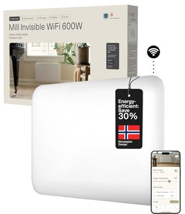 Mill Invisible WiFi Panel Heater 600W Smart Heater & App Energy Efficient Heaters for Home Low Energy Silent 9-11m2, Electric Radiators Wall Mounted, Slim WiFi Radiator Bathroom, Designed in Norway
